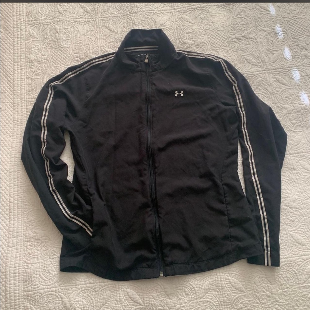 Under Armour Black Zip Up Performance Jacket with Stripe - All Season Gear